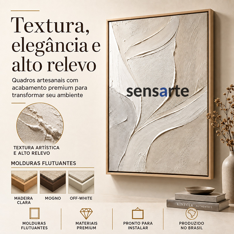 Detalhes do alto relevo do quadro artesanal Sensarte