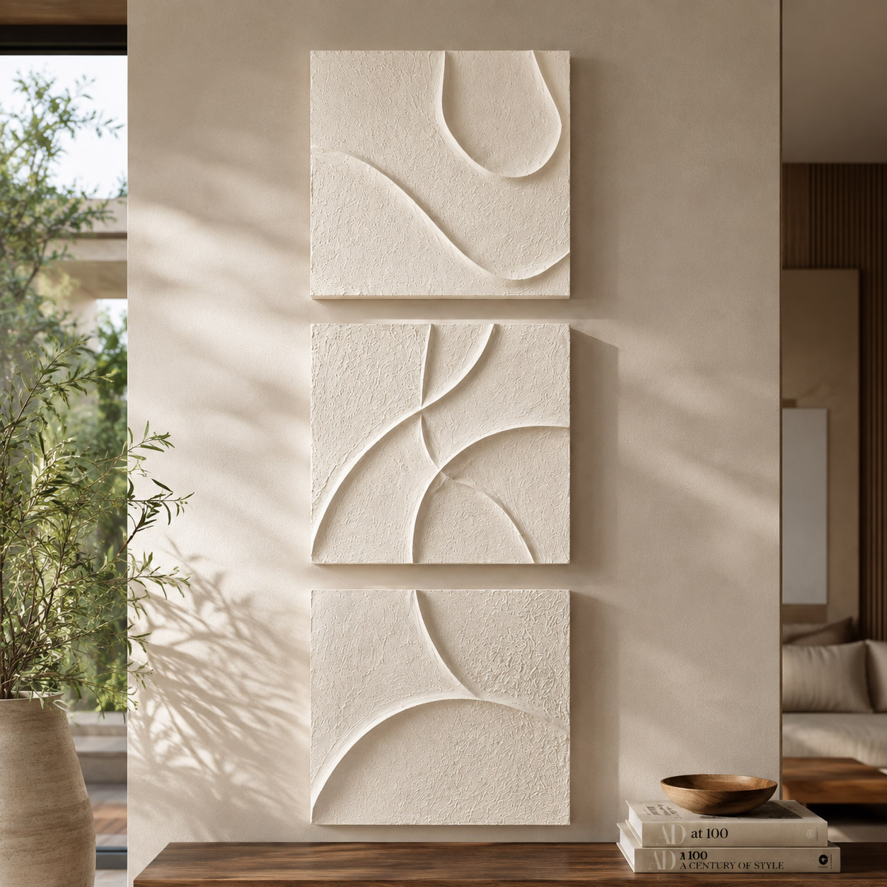 Finos Contornos - Quadro em Alto Relevo Triplo Minimalista Moderno - Imagem 7