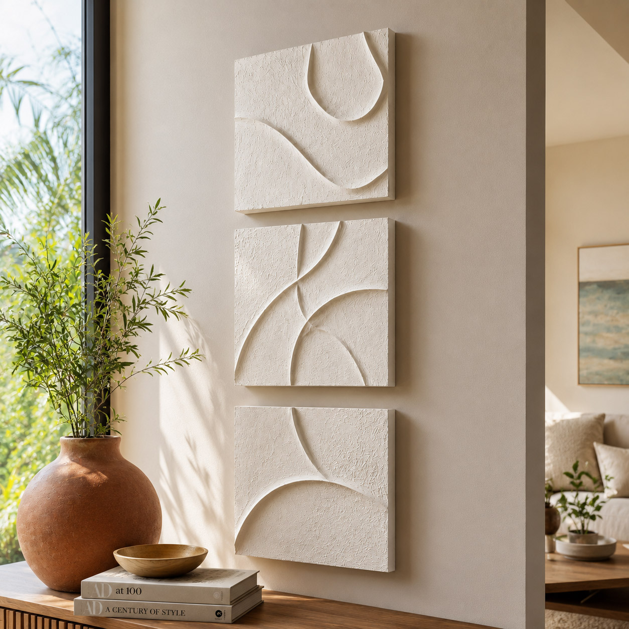Finos Contornos - Quadro em Alto Relevo Triplo Minimalista Moderno - Imagem 5