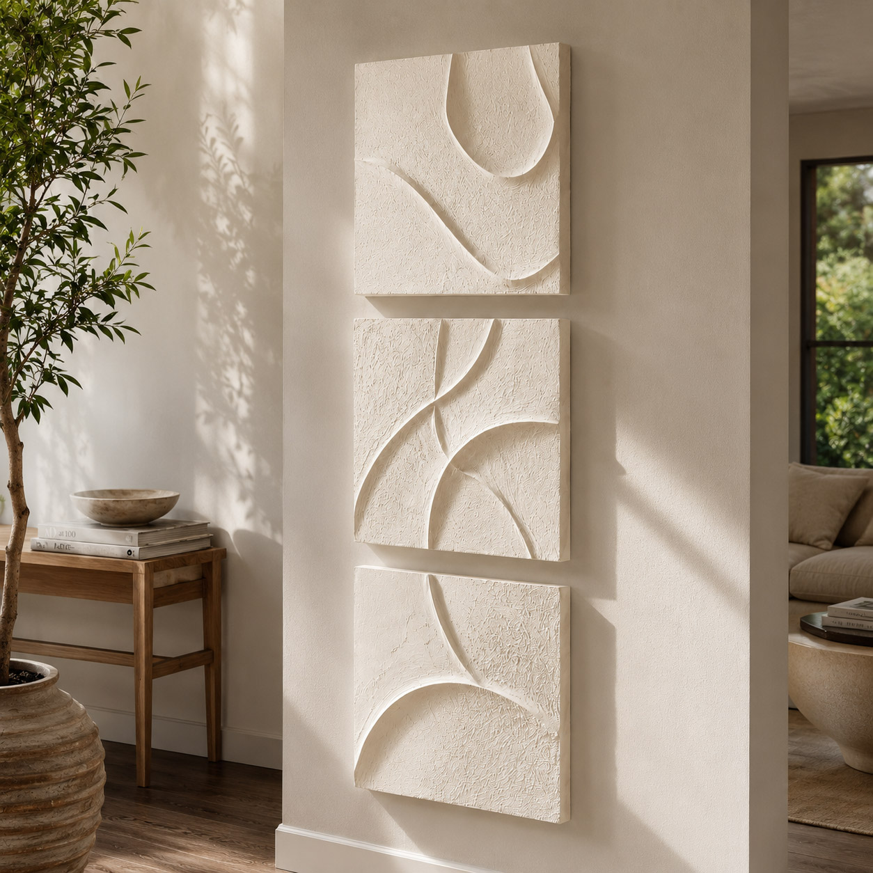 Finos Contornos - Quadro em Alto Relevo Triplo Minimalista Moderno - Imagem 4