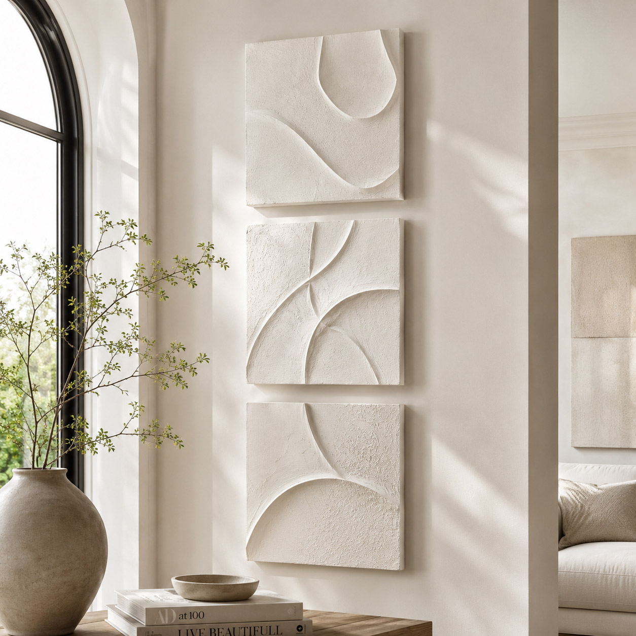 Finos Contornos - Quadro em Alto Relevo Triplo Minimalista Moderno - Imagem 3