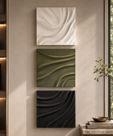Trio em Curvas - Quadro em Alto Relevo Triplo Minimalista Moderno