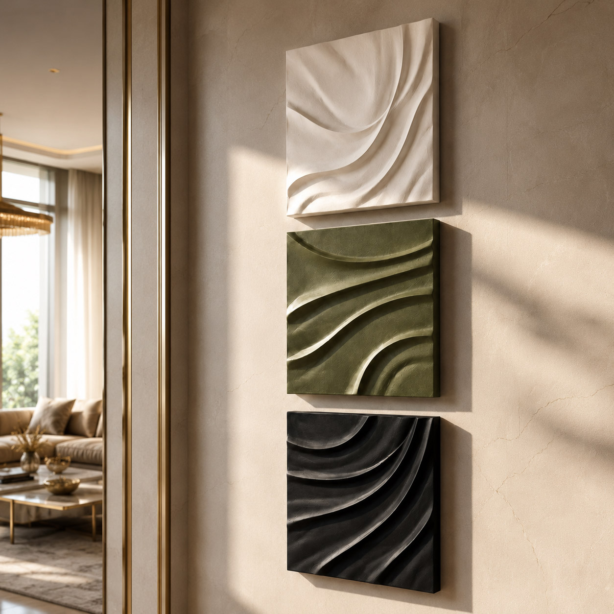 Trio em Curvas - Quadro em Alto Relevo Triplo Minimalista Moderno - Imagem 4