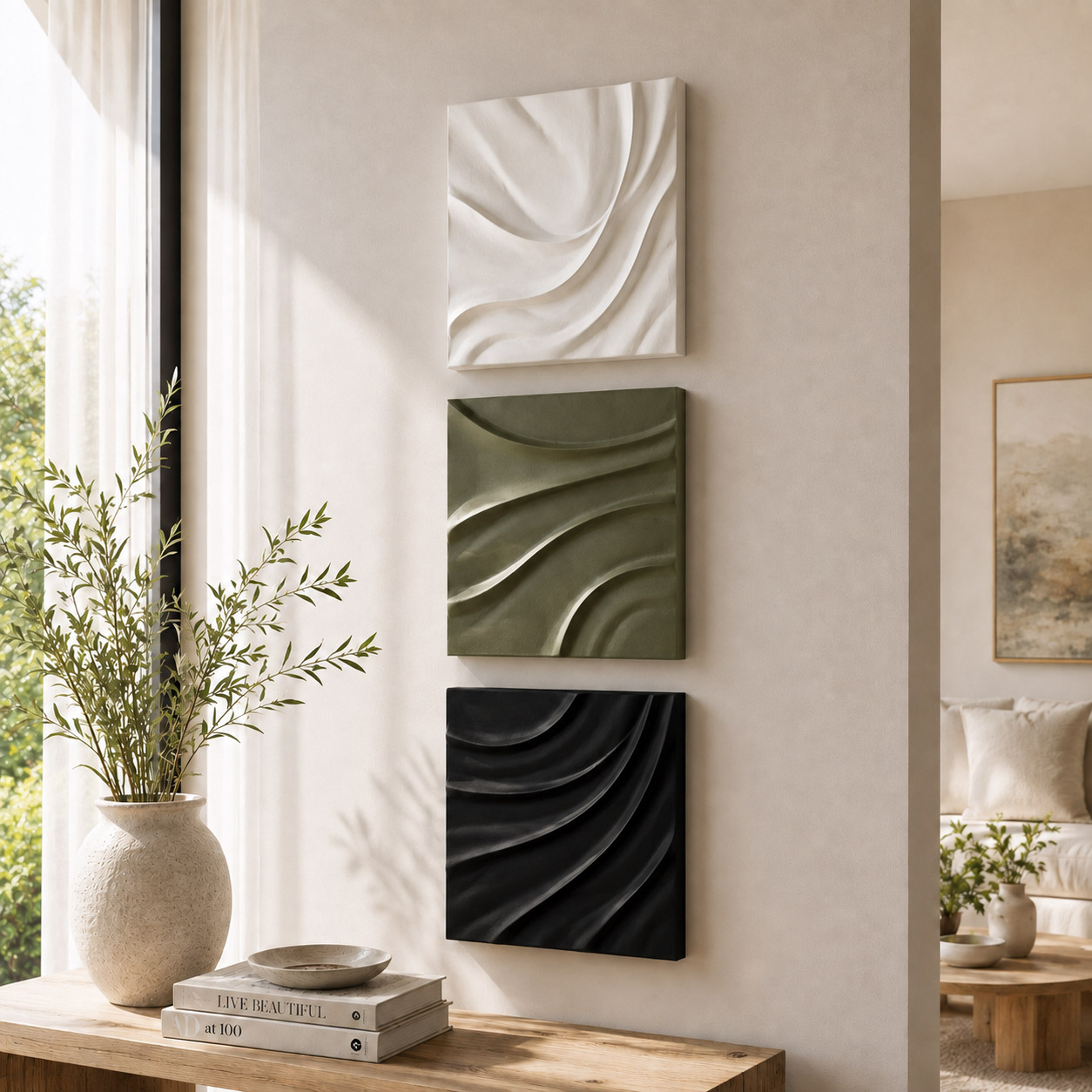 Trio em Curvas - Quadro em Alto Relevo Triplo Minimalista Moderno - Imagem 6