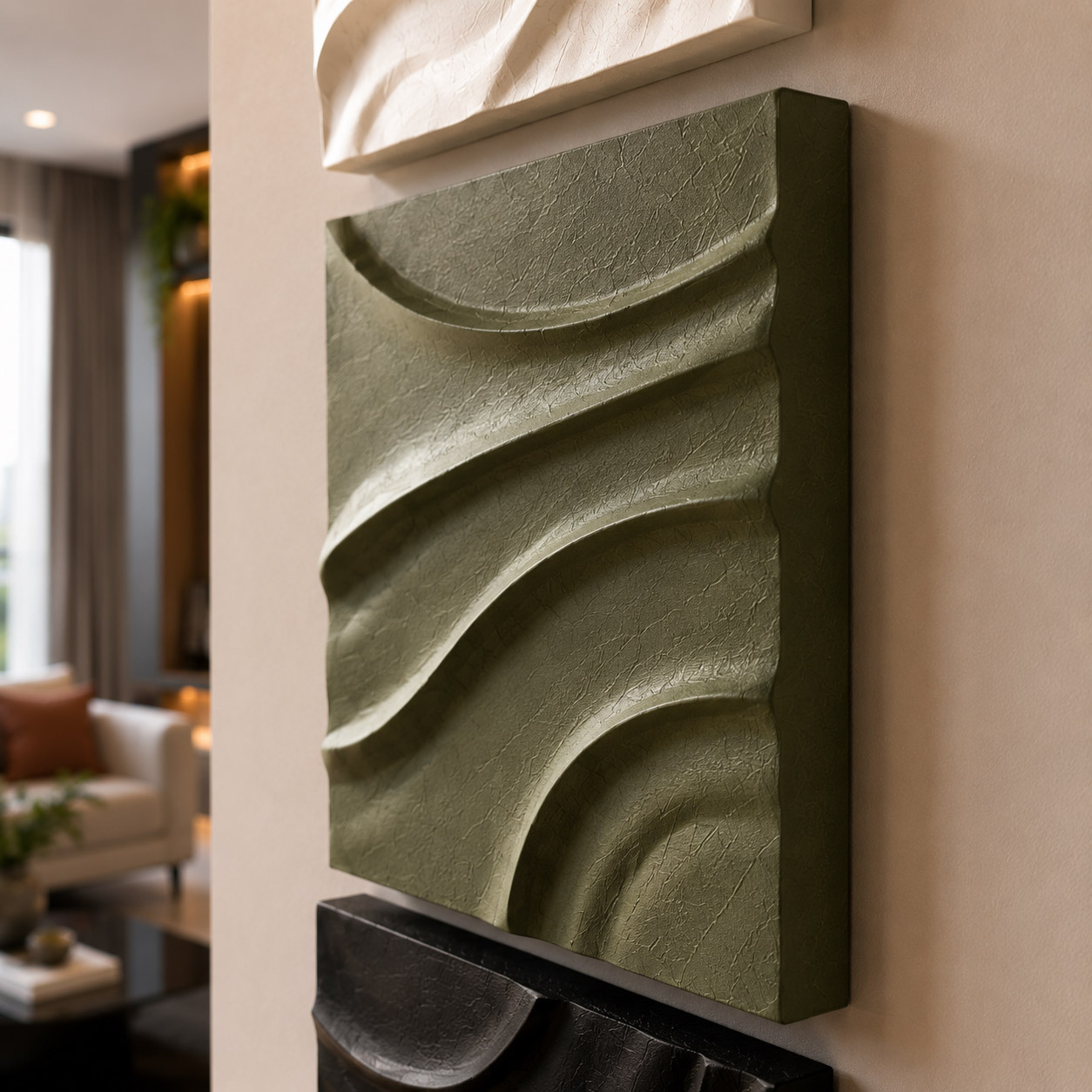 Trio em Curvas - Quadro em Alto Relevo Triplo Minimalista Moderno - Imagem 2