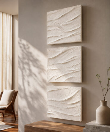 Maré Serena - Quadro em Alto Relevo Triplo Minimalista Moderno