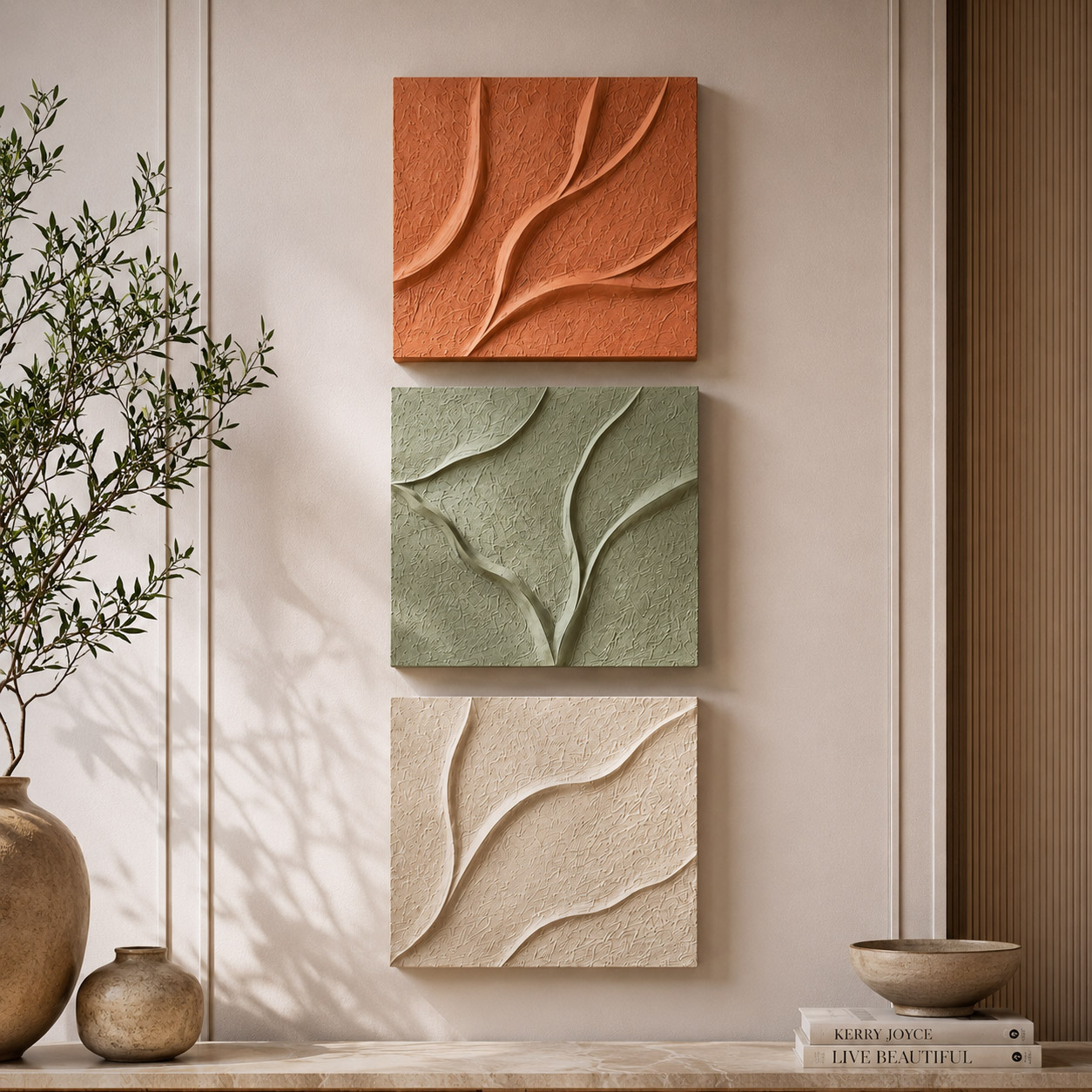 Linhas naturais - Quadro em Alto Relevo Triplo Minimalista Moderno - Imagem 2