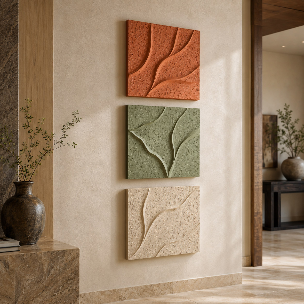 Linhas naturais - Quadro em Alto Relevo Triplo Minimalista Moderno - Imagem 3