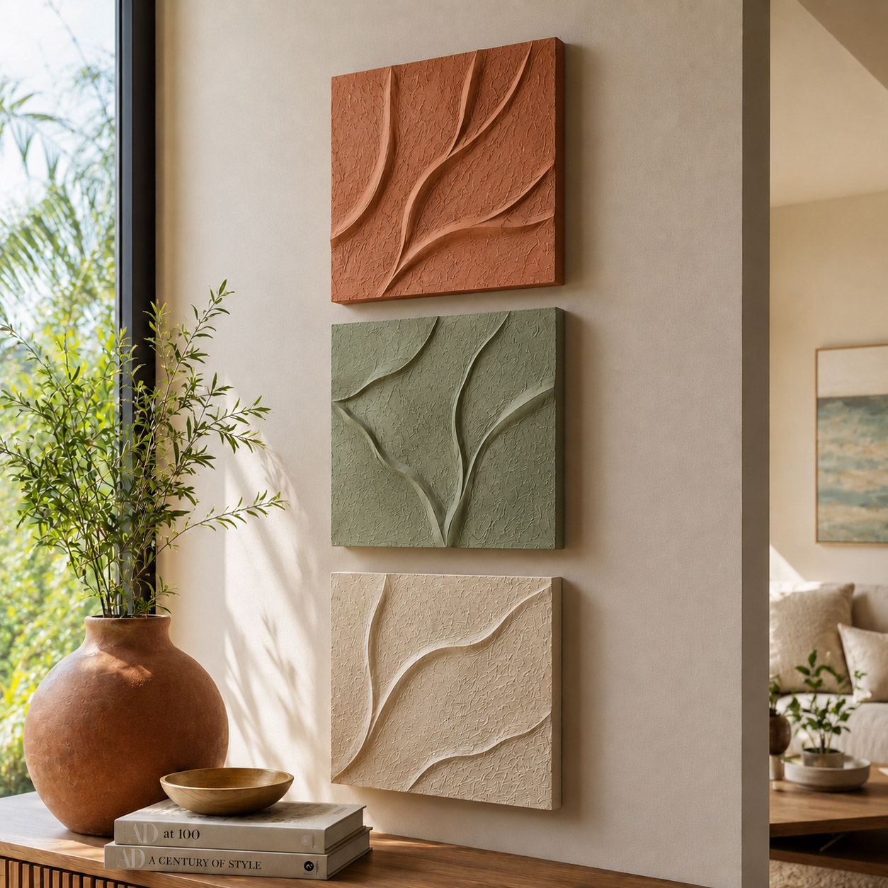 Linhas naturais - Quadro em Alto Relevo Triplo Minimalista Moderno - Imagem 5